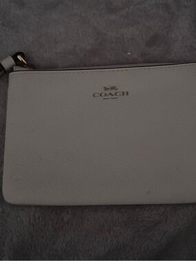Coach Cream Pebbled Leather Wristlet with Gold Logo
